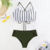 imageSweatyRocks Womens Bathing Suits Striped Criss Cross Bikini Set High Waisted SwimsuitsDark Green