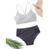 imageSweatyRocks Womens Bathing Suits Striped Criss Cross Bikini Set High Waisted SwimsuitsDark Grey