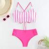imageSweatyRocks Womens Bathing Suits Striped Criss Cross Bikini Set High Waisted SwimsuitsDark Pink