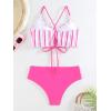 imageSweatyRocks Womens Bathing Suits Striped Criss Cross Bikini Set High Waisted SwimsuitsDark Pink