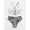 imageSweatyRocks Womens Bathing Suits Striped Criss Cross Bikini Set High Waisted SwimsuitsGreen Striped