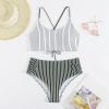 imageSweatyRocks Womens Bathing Suits Striped Criss Cross Bikini Set High Waisted SwimsuitsGreen Striped