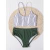 imageSweatyRocks Womens Bathing Suits Striped Criss Cross Bikini Set High Waisted SwimsuitsGreen White