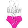 imageSweatyRocks Womens Bathing Suits Striped Criss Cross Bikini Set High Waisted SwimsuitsHot Pink