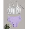 imageSweatyRocks Womens Bathing Suits Striped Criss Cross Bikini Set High Waisted SwimsuitsLight Purple