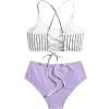 imageSweatyRocks Womens Bathing Suits Striped Criss Cross Bikini Set High Waisted SwimsuitsLight Purple