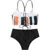 imageSweatyRocks Womens Bathing Suits Striped Criss Cross Bikini Set High Waisted SwimsuitsMulticoloured