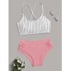 imageSweatyRocks Womens Bathing Suits Striped Criss Cross Bikini Set High Waisted SwimsuitsPink