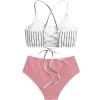 imageSweatyRocks Womens Bathing Suits Striped Criss Cross Bikini Set High Waisted SwimsuitsPink