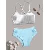 imageSweatyRocks Womens Bathing Suits Striped Criss Cross Bikini Set High Waisted SwimsuitsPlain Blue