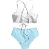 imageSweatyRocks Womens Bathing Suits Striped Criss Cross Bikini Set High Waisted SwimsuitsPlain Blue