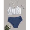 imageSweatyRocks Womens Bathing Suits Striped Criss Cross Bikini Set High Waisted SwimsuitsStripe Navy Blue