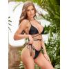 imageSweatyRocks Womens Metallic Halter Top Two Piece Swimsuit Lace Up Triangle Bikini Bathing SuitBlack