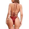 imageSweatyRocks Womens Metallic Halter Top Two Piece Swimsuit Lace Up Triangle Bikini Bathing SuitBright Red
