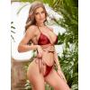 imageSweatyRocks Womens Metallic Halter Top Two Piece Swimsuit Lace Up Triangle Bikini Bathing SuitBright Red