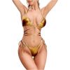 imageSweatyRocks Womens Metallic Halter Top Two Piece Swimsuit Lace Up Triangle Bikini Bathing SuitBrown