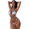 imageSweatyRocks Womens Metallic Halter Top Two Piece Swimsuit Lace Up Triangle Bikini Bathing SuitSilver