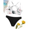 imageSweatyRocks Womens Sexy Bathing Suit Floral Print Cross Back Bikini Set SwimsuitsBlack3