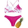 imageSweatyRocks Womens Sexy Bathing Suit Floral Print Cross Back Bikini Set SwimsuitsHot Pink and White