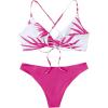 imageSweatyRocks Womens Sexy Bathing Suit Floral Print Cross Back Bikini Set SwimsuitsHot Pink and White