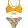 imageSweatyRocks Womens Sexy Bathing Suit Floral Print Cross Back Bikini Set SwimsuitsLight Yellow