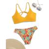 imageSweatyRocks Womens Sexy Bathing Suit Floral Print Cross Back Bikini Set SwimsuitsLight Yellow