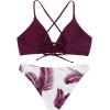 imageSweatyRocks Womens Sexy Bathing Suit Floral Print Cross Back Bikini Set SwimsuitsRed3