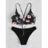 imageSweatyRocks Womens Sexy Bathing Suit Floral Print Cross Back Bikini Set SwimsuitsSolid Black