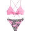 imageSweatyRocks Womens Sexy Bathing Suit Floral Print Cross Back Bikini Set SwimsuitsTropical Pink