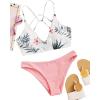 imageSweatyRocks Womens Sexy Bathing Suit Floral Print Cross Back Bikini Set SwimsuitsWhite Pink