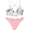imageSweatyRocks Womens Sexy Bathing Suit Floral Print Cross Back Bikini Set SwimsuitsWhite Pink