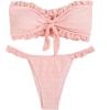 imageSweatyRocks Womens Two Piece Swimsuit Strapless Ruffle Knot Front Bandeau Bikini Set Thong Bathing SuitsPink