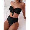imageSweatyRocks Womens Two Piece Swimsuit Strapless Ruffle Knot Front Bandeau Bikini Set Thong Bathing SuitsSolid Black
