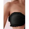imageSweatyRocks Womens Two Piece Swimsuit Strapless Ruffle Knot Front Bandeau Bikini Set Thong Bathing SuitsSolid Black