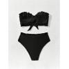 imageSweatyRocks Womens Two Piece Swimsuit Strapless Ruffle Knot Front Bandeau Bikini Set Thong Bathing SuitsSolid Black