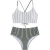 imageSweatyRocks Womens Bathing Suits Striped Criss Cross Bikini Set High Waisted SwimsuitsGreen Striped