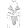 imageSweatyRocks Womens Metallic Halter Top Two Piece Swimsuit Lace Up Triangle Bikini Bathing SuitSilver