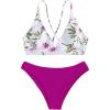 imageSweatyRocks Womens Sexy Bathing Suit Floral Print Cross Back Bikini Set SwimsuitsPurple and White