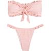 imageSweatyRocks Womens Two Piece Swimsuit Strapless Ruffle Knot Front Bandeau Bikini Set Thong Bathing SuitsPink