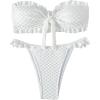 imageSweatyRocks Womens Two Piece Swimsuit Strapless Ruffle Knot Front Bandeau Bikini Set Thong Bathing SuitsWhite