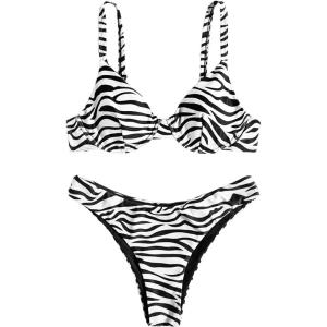 imageSweatyRocks Womens 2 Piece Swimsuit Zebra Stripe Push Up Bikini SetsBlack White