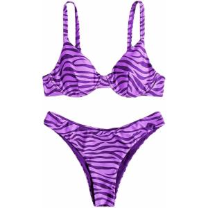 imageSweatyRocks Womens 2 Piece Swimsuit Zebra Stripe Push Up Bikini SetsPurple