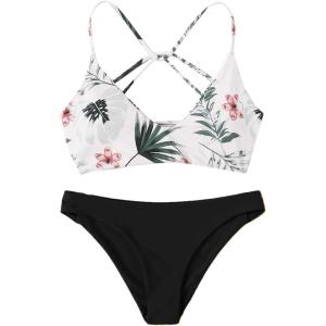 imageSweatyRocks Womens Sexy Bathing Suit Floral Print Cross Back Bikini Set SwimsuitsBlack3