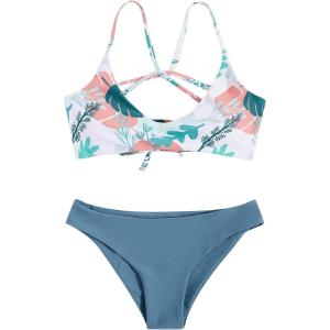 imageSweatyRocks Womens Sexy Bathing Suit Floral Print Cross Back Bikini Set SwimsuitsDusty Blue Multi