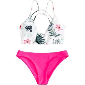 imageSweatyRocks Womens Sexy Bathing Suit Floral Print Cross Back Bikini Set SwimsuitsFloral Hot Pink