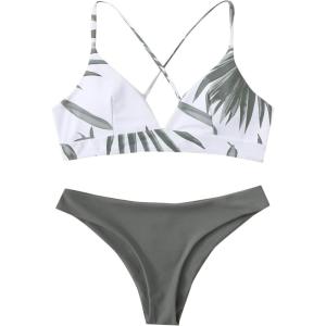 imageSweatyRocks Womens Sexy Bathing Suit Floral Print Cross Back Bikini Set SwimsuitsLeaf Print