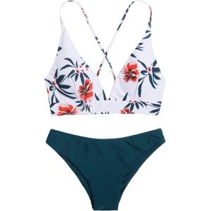 imageSweatyRocks Womens Sexy Bathing Suit Floral Print Cross Back Bikini Set SwimsuitsMulticolor Floral