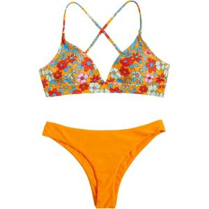 imageSweatyRocks Womens Sexy Bathing Suit Floral Print Cross Back Bikini Set SwimsuitsOrange Color