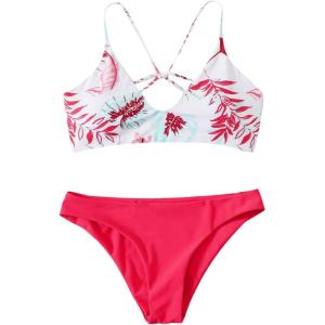 imageSweatyRocks Womens Sexy Bathing Suit Floral Print Cross Back Bikini Set SwimsuitsWhite Hot Pink