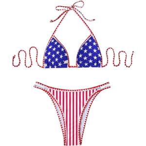 imageSweatyRocks Womens Striped Halter Triangle Bikini Sets High Cut Two Piece Bathing SuitMulticolor